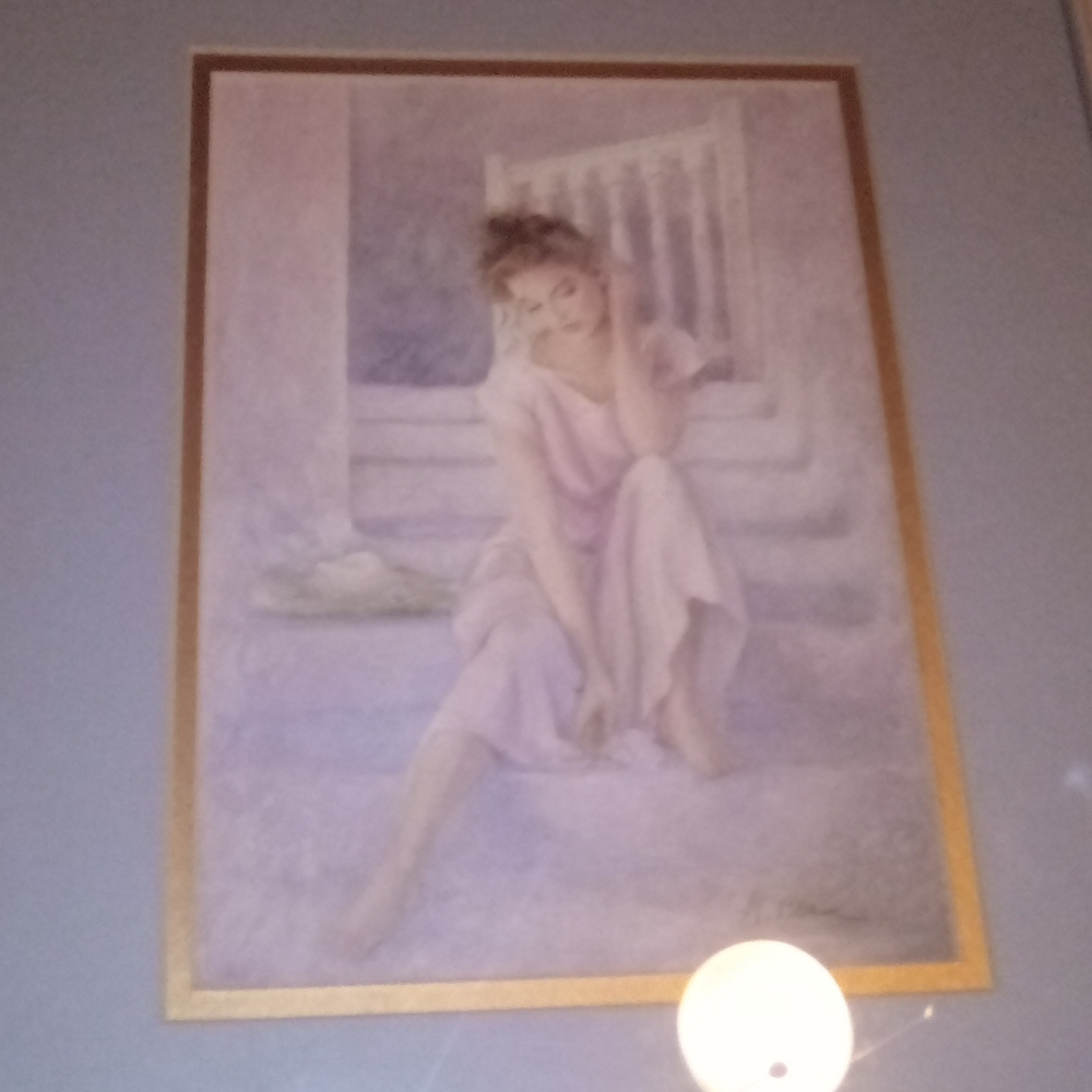 🦋RARE🦋 SALE Vintage Painter Raffaella Blanc woman on stairs framed art